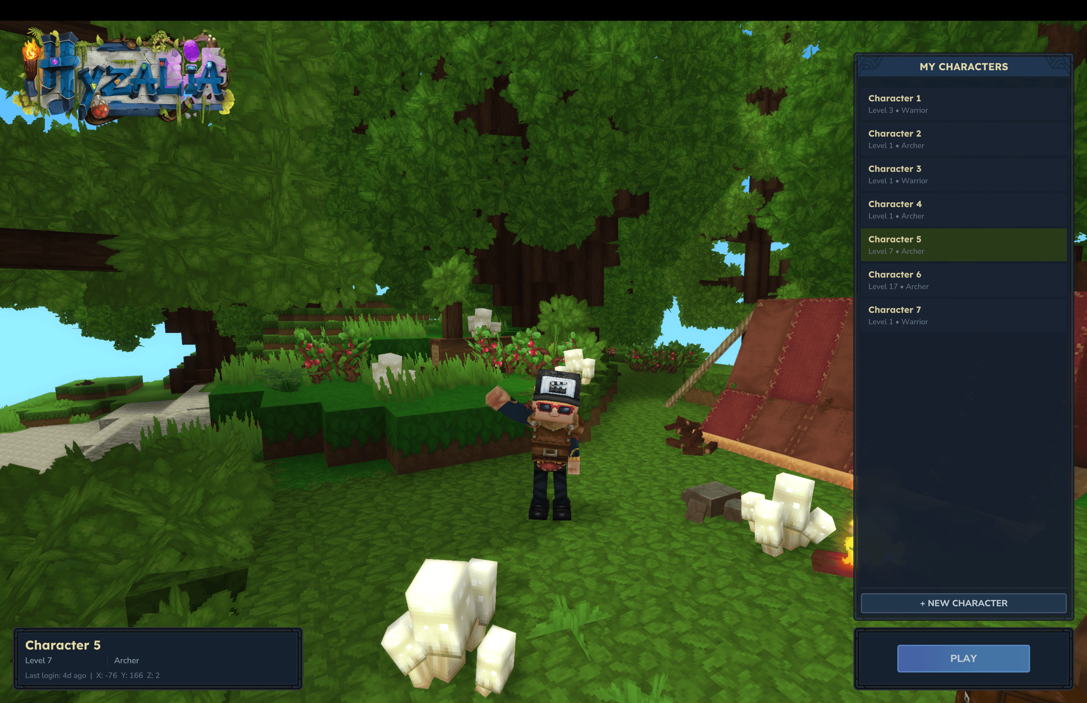 Hyzalia character selection screen Hytale MMORPG