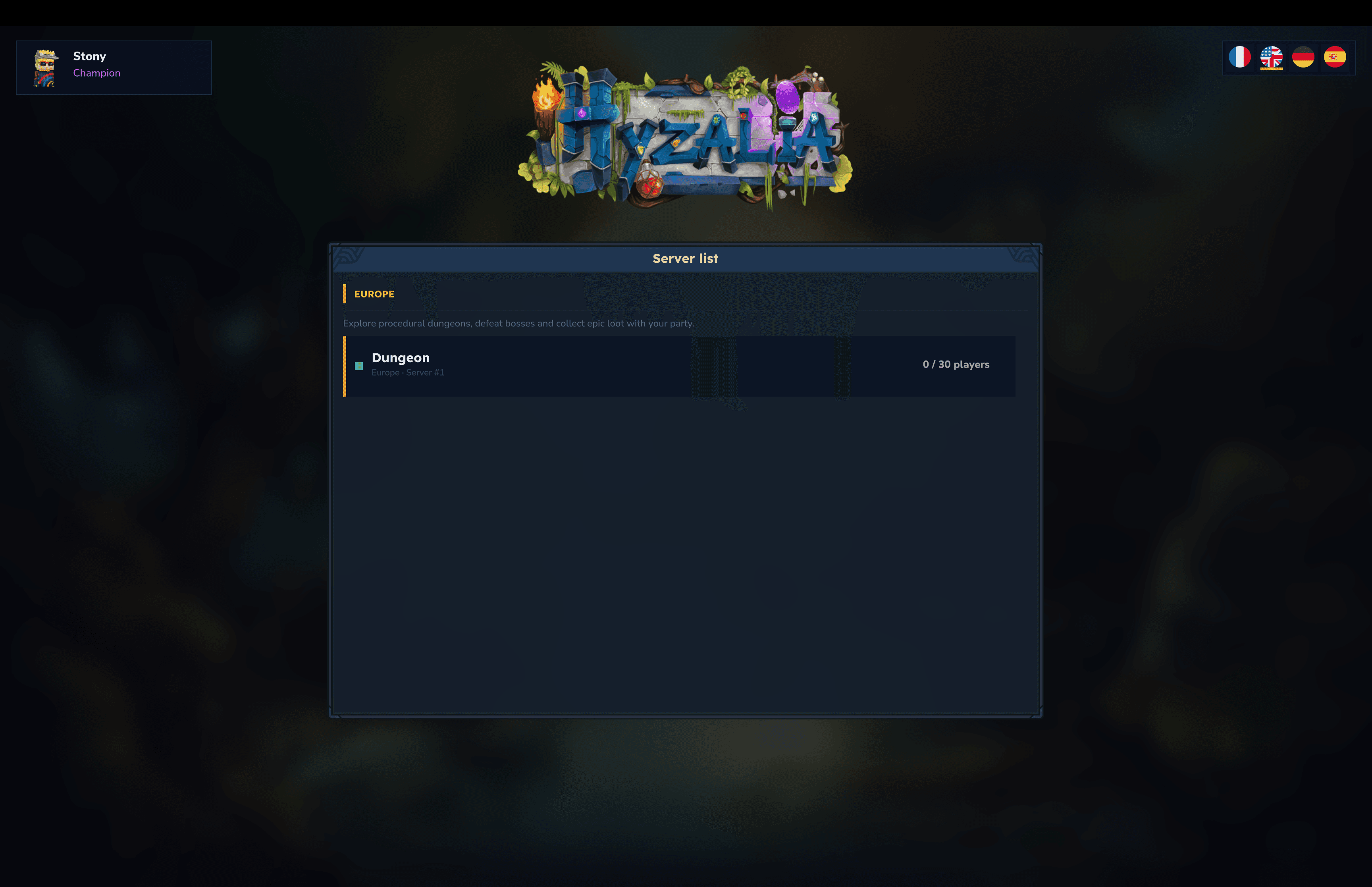 Hyzalia server selection screen Hytale